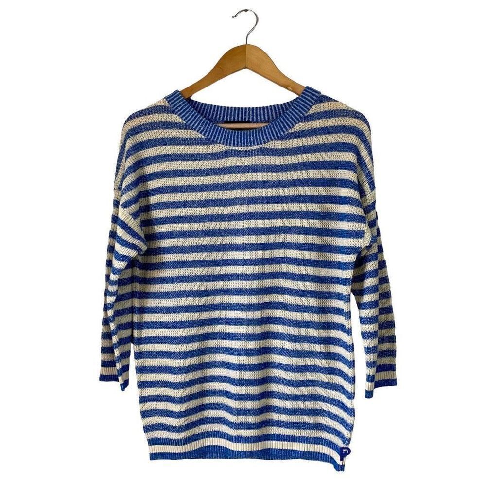 J.crew women’s heather stripe sweater blue off white linen blend new